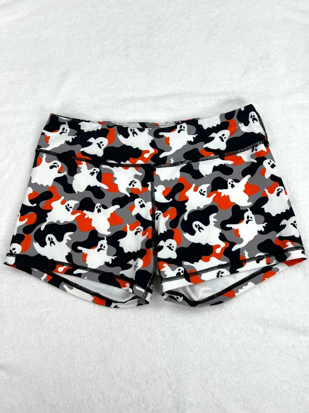 Born Primitive Ghosty Print Active Gym Shorts sz M Black Orange White Halloween
